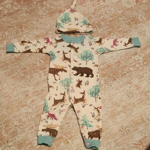 Woodland Creatures Baby One Piece with Hat